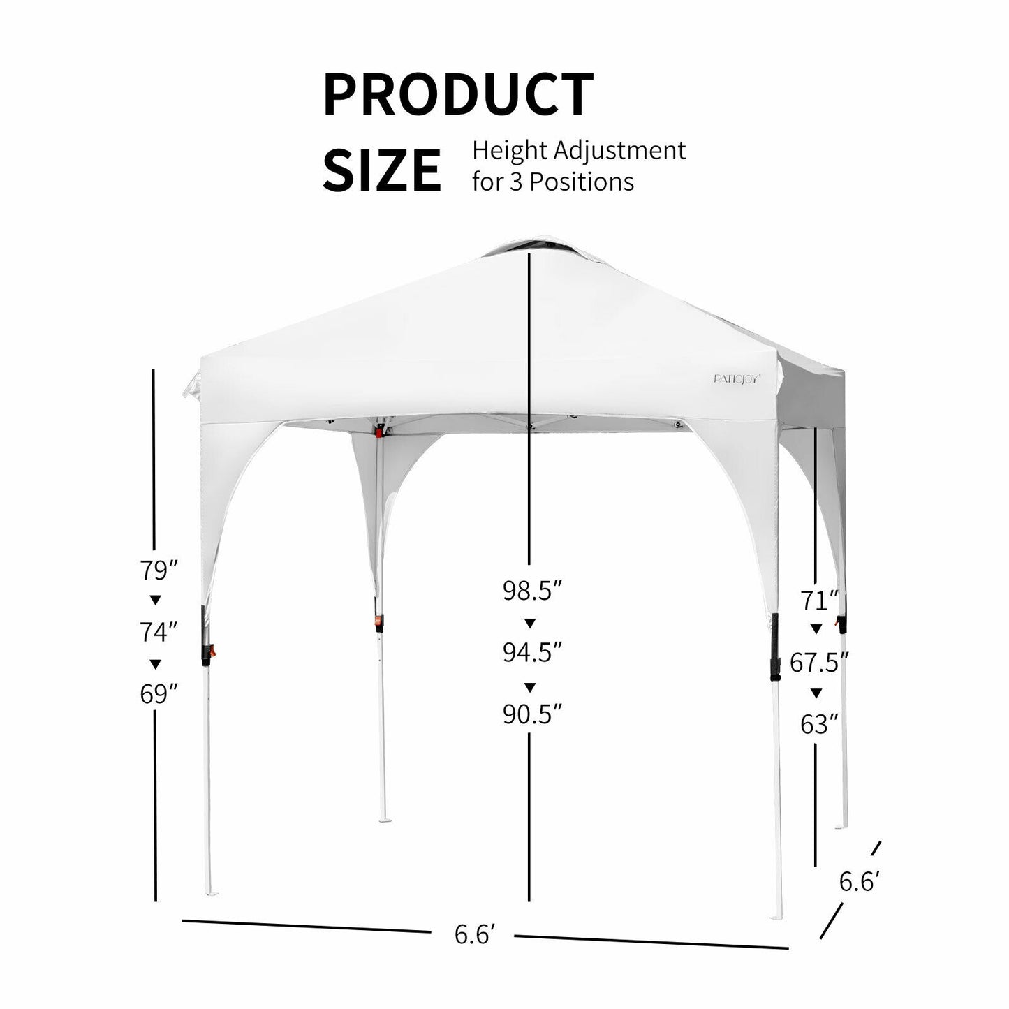 6.6 x 6.6 FT Pop Up Height Adjustable Canopy Tent with Roller Bag-White Kids Crystal