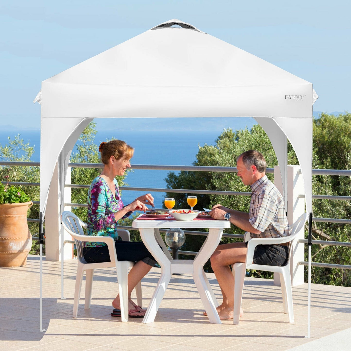6.6 x 6.6 FT Pop Up Height Adjustable Canopy Tent with Roller Bag-White Kids Crystal
