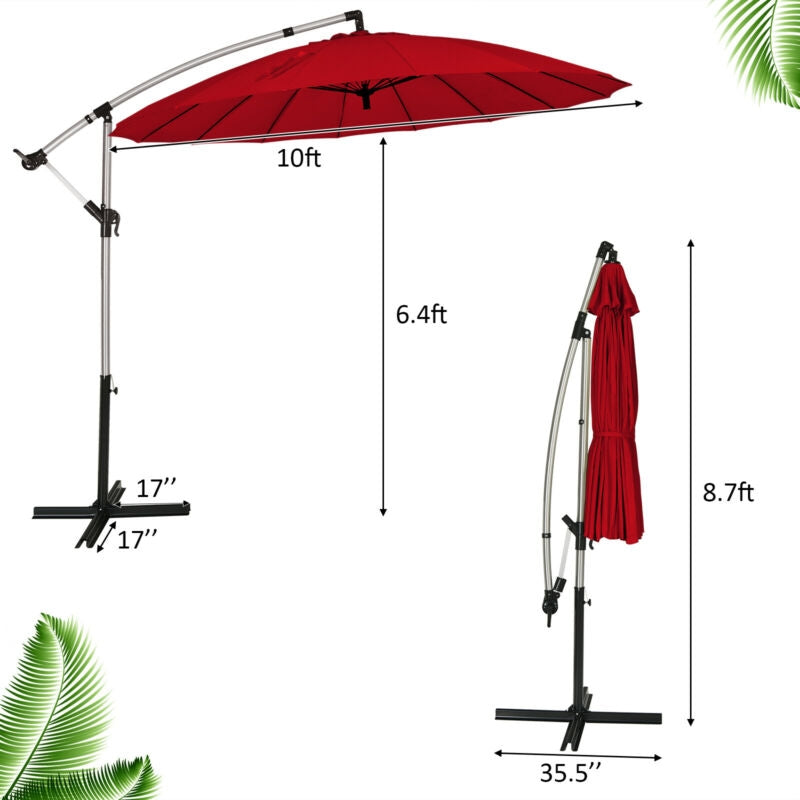 10 Feet Patio Offset Umbrella Market Hanging Umbrella for Backyard Poolside Lawn Garden-Burgundy Kids Crystal