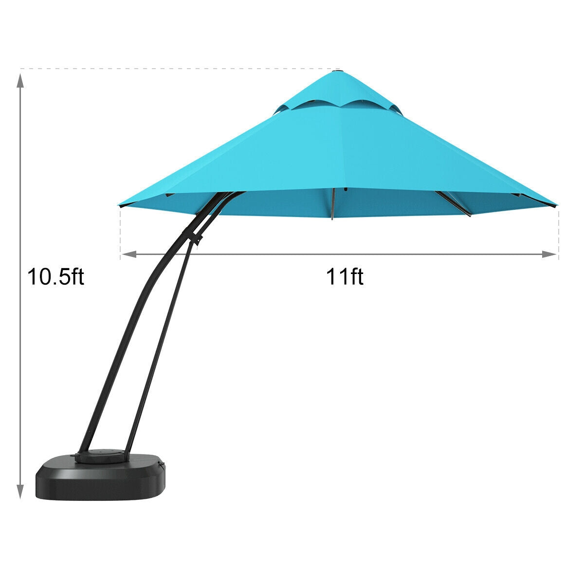 11 Feet Outdoor Cantilever Hanging Umbrella with Base and Wheels-Turquoise Kids Crystal