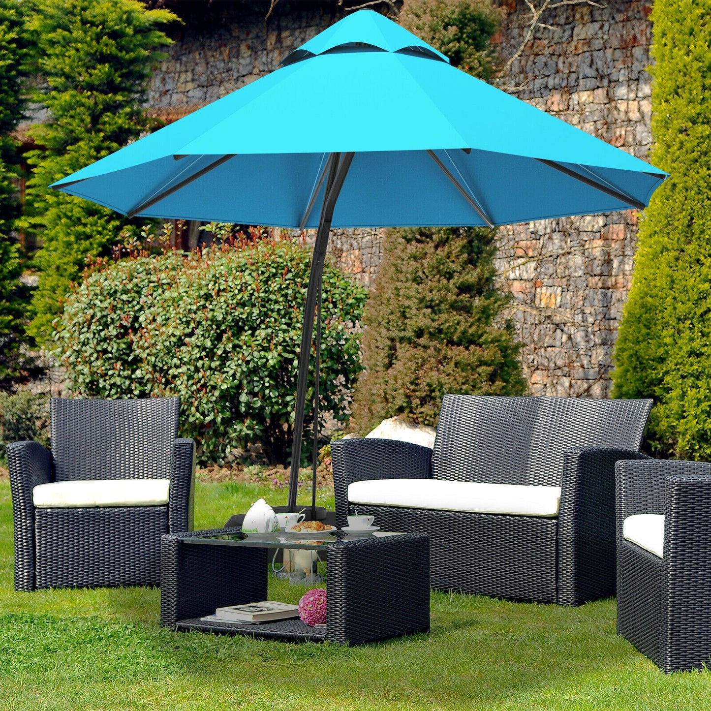 11 Feet Outdoor Cantilever Hanging Umbrella with Base and Wheels-Turquoise Kids Crystal