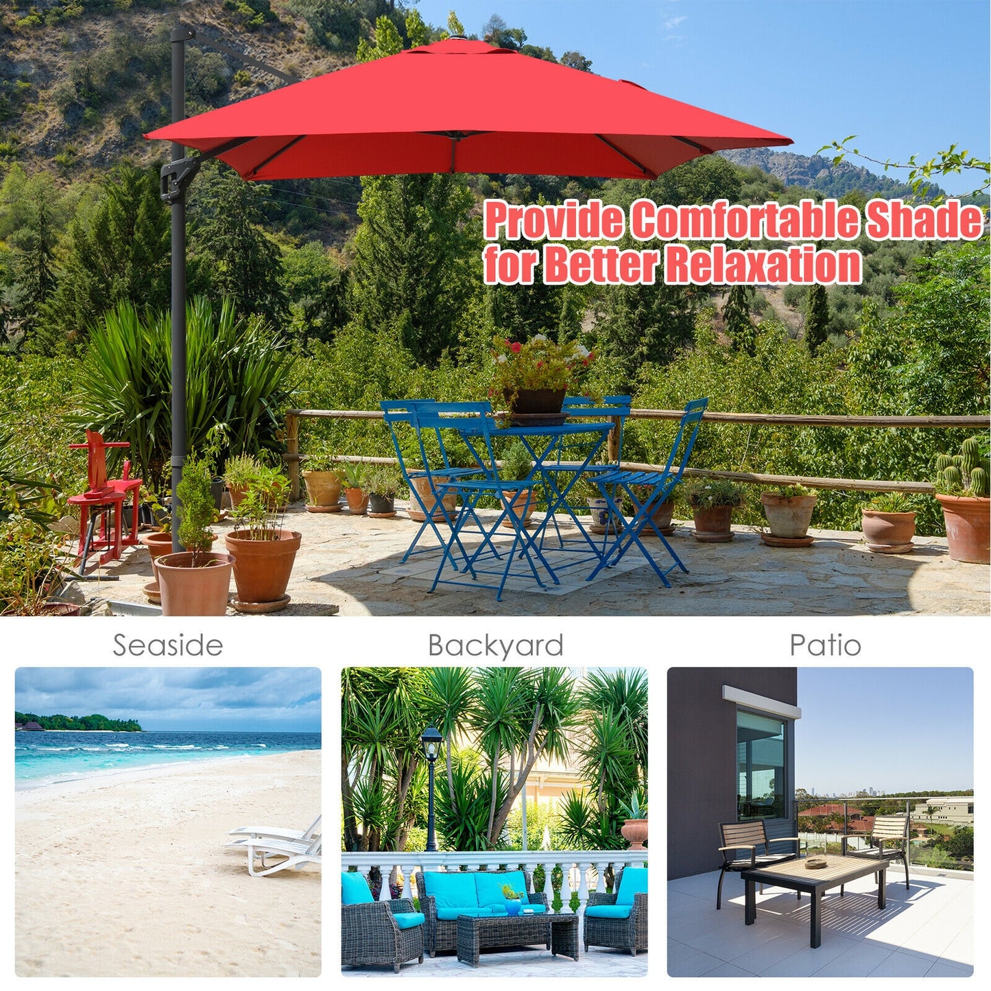 10 x13 Feet Rectangular Cantilever Umbrella with 360° Rotation Function-Wine Kids Crystal