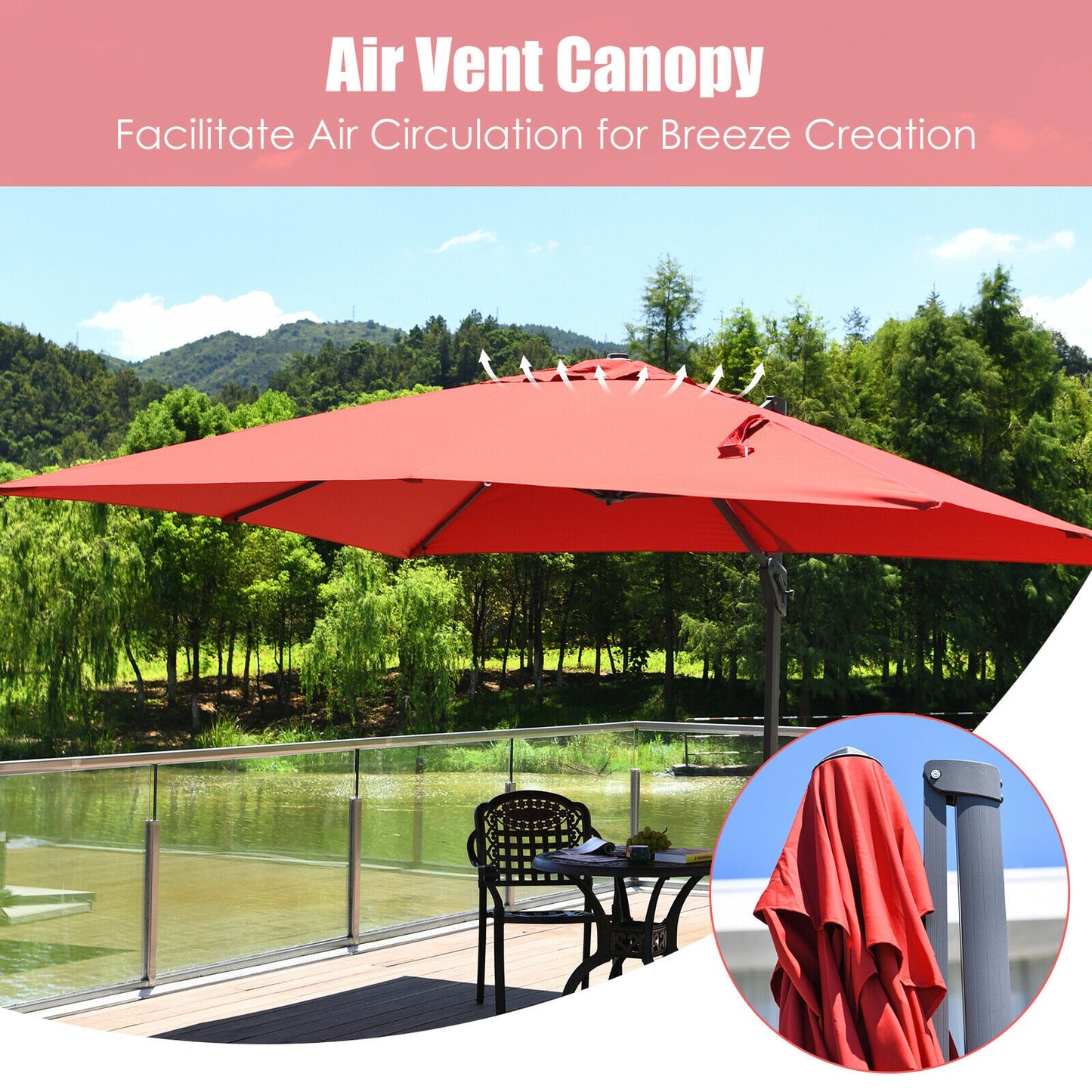 10 x13 Feet Rectangular Cantilever Umbrella with 360° Rotation Function-Wine Kids Crystal