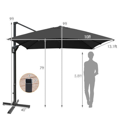 10 x13 Feet Rectangular Cantilever Umbrella with 360° Rotation Function-Gray