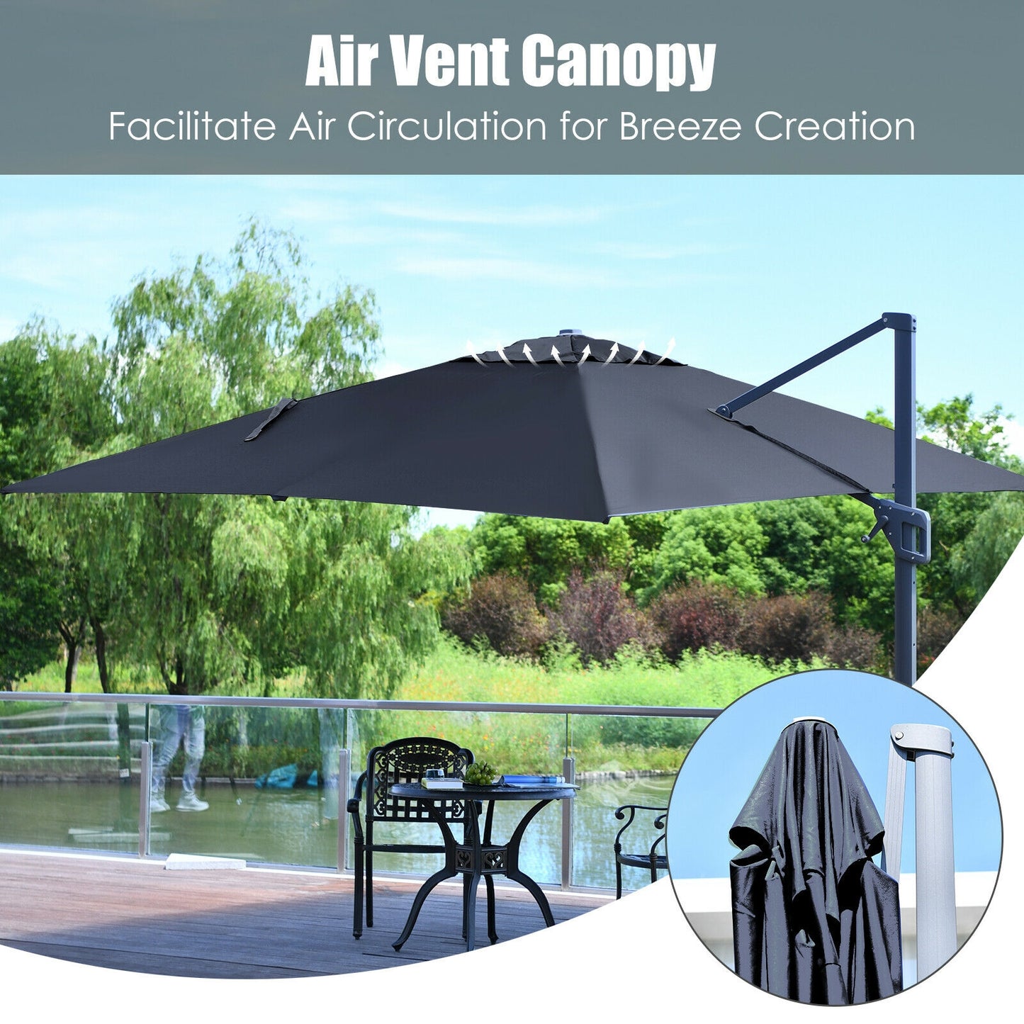10 x13 Feet Rectangular Cantilever Umbrella with 360° Rotation Function-Gray Kids Crystal