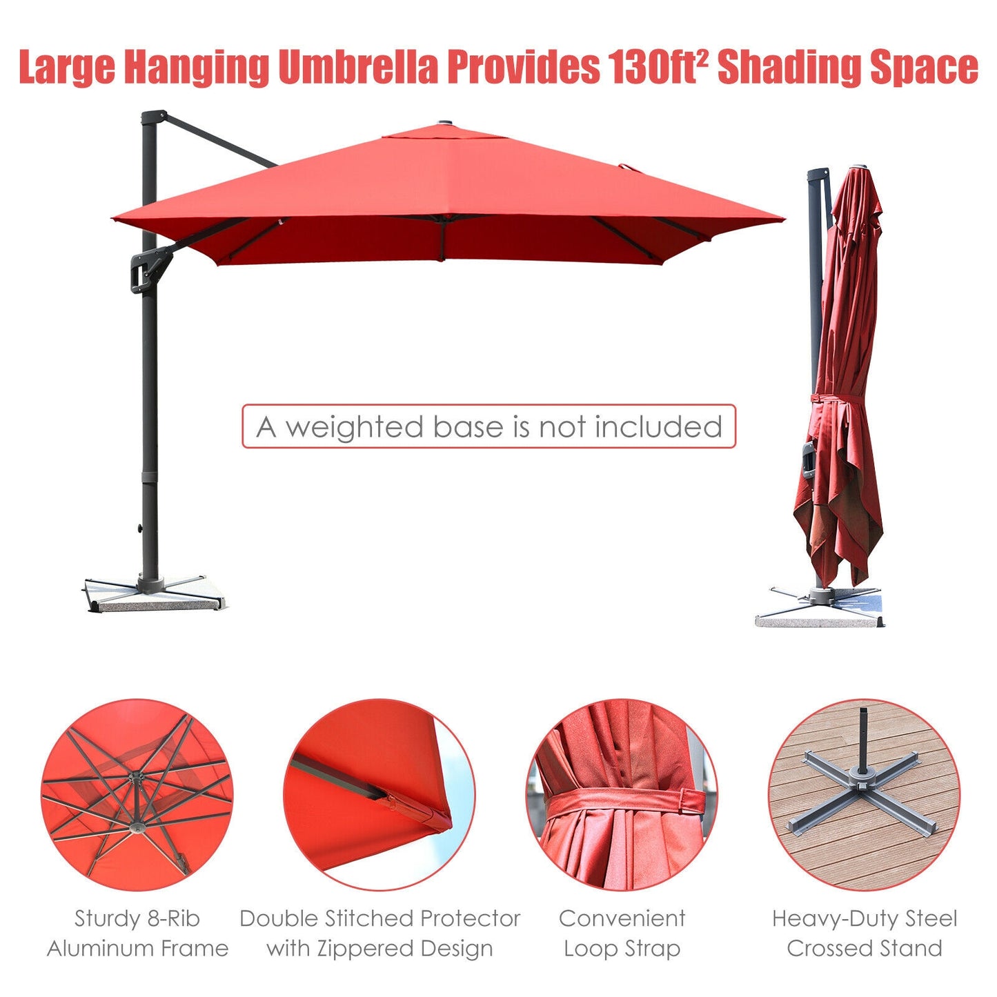 10 x13 Feet Rectangular Cantilever Umbrella with 360° Rotation Function-Orange Kids Crystal