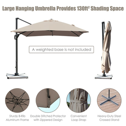 10 x13 Feet Rectangular Cantilever Umbrella with 360° Rotation Function-Coffee