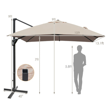 10 x13 Feet Rectangular Cantilever Umbrella with 360° Rotation Function-Coffee