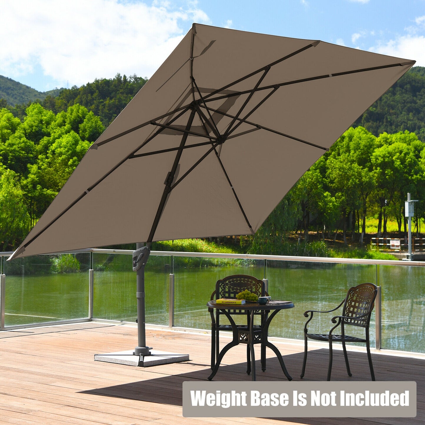 10 x13 Feet Rectangular Cantilever Umbrella with 360° Rotation Function-Coffee Kids Crystal