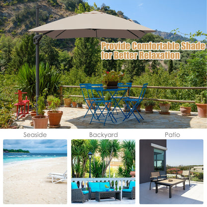 10 x13 Feet Rectangular Cantilever Umbrella with 360° Rotation Function-Coffee