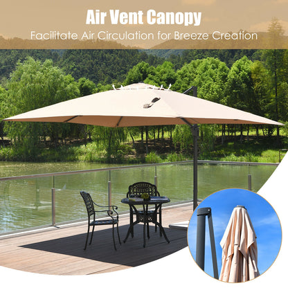 10 x13 Feet Rectangular Cantilever Umbrella with 360° Rotation Function-Beige