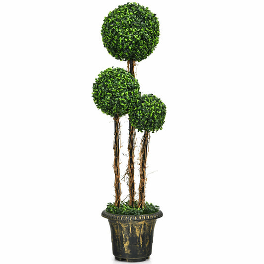 4 Feet Artificial UV Resistant Topiary Triple Ball Tree Plant Kids Crystal