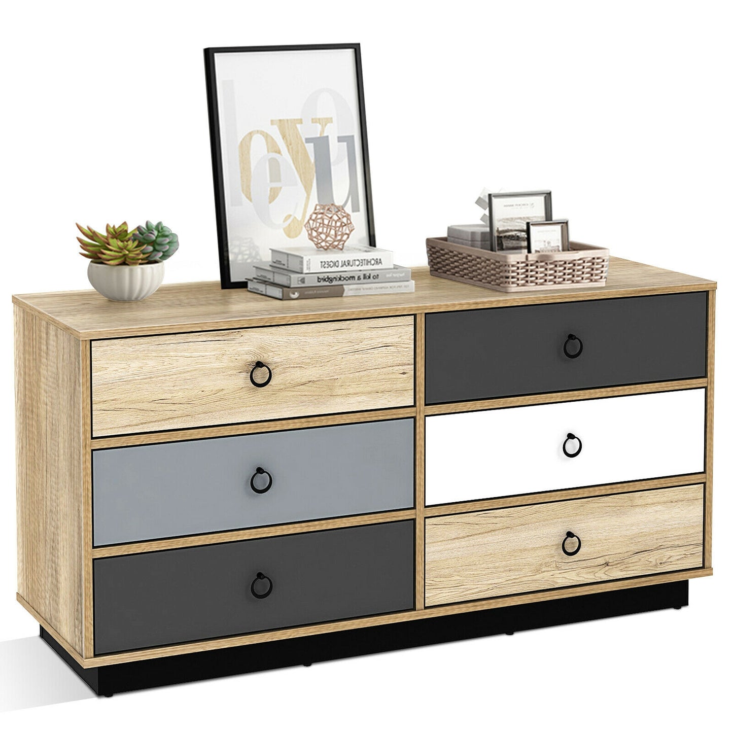 6 Drawers Double Dresser Accent Storage Tower for Bedroom Hallway Entryway Kids Crystal