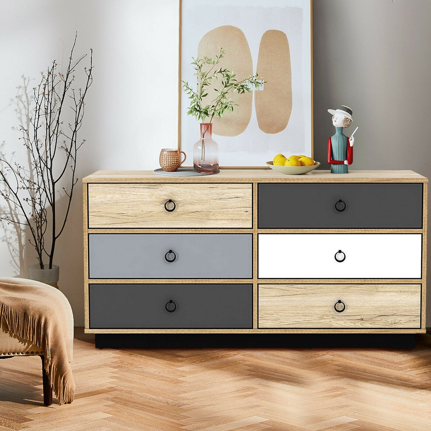 6 Drawers Double Dresser Accent Storage Tower for Bedroom Hallway Entryway Kids Crystal