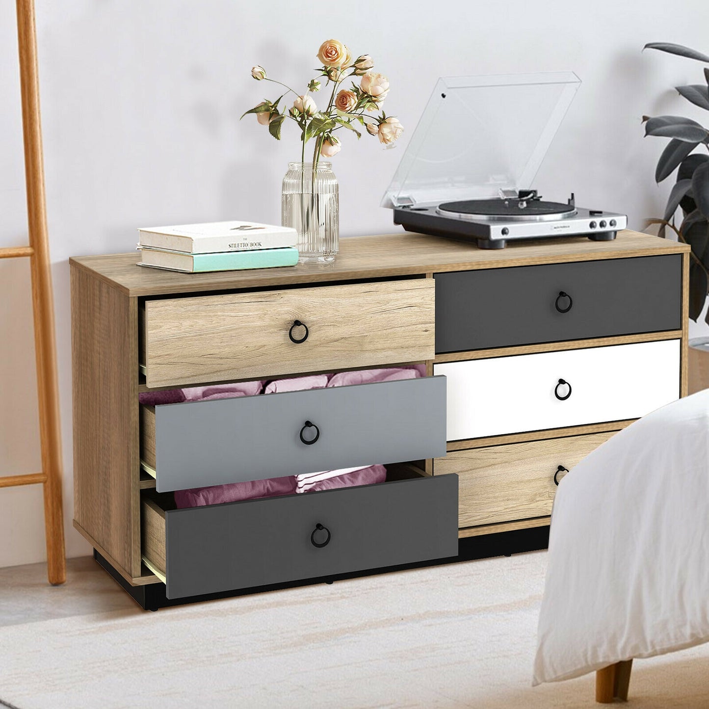 6 Drawers Double Dresser Accent Storage Tower for Bedroom Hallway Entryway Kids Crystal
