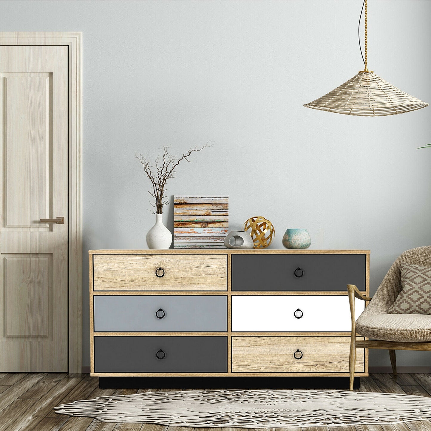 6 Drawers Double Dresser Accent Storage Tower for Bedroom Hallway Entryway Kids Crystal