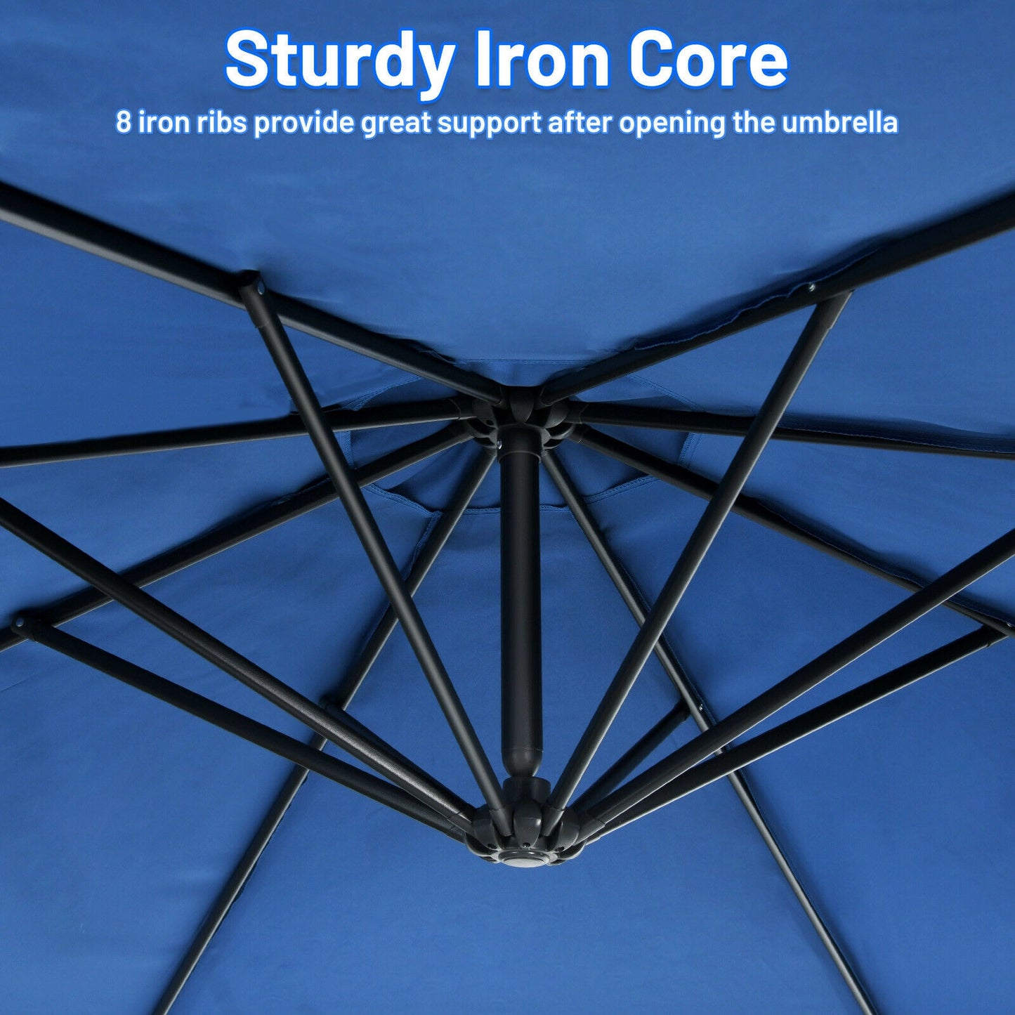 10FT Offset Umbrella with 8 Ribs Cantilever and Cross Base Tilt Adjustment-Blue Kids Crystal