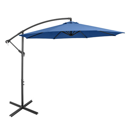 10FT Offset Umbrella with 8 Ribs Cantilever and Cross Base Tilt Adjustment-Blue