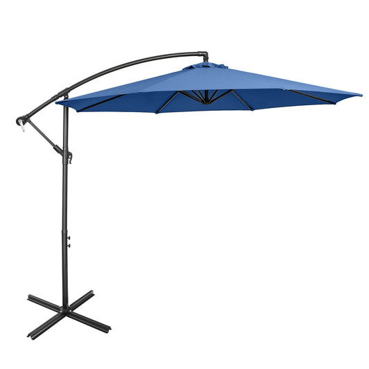 10FT Offset Umbrella with 8 Ribs Cantilever and Cross Base Tilt Adjustment-Blue Kids Crystal