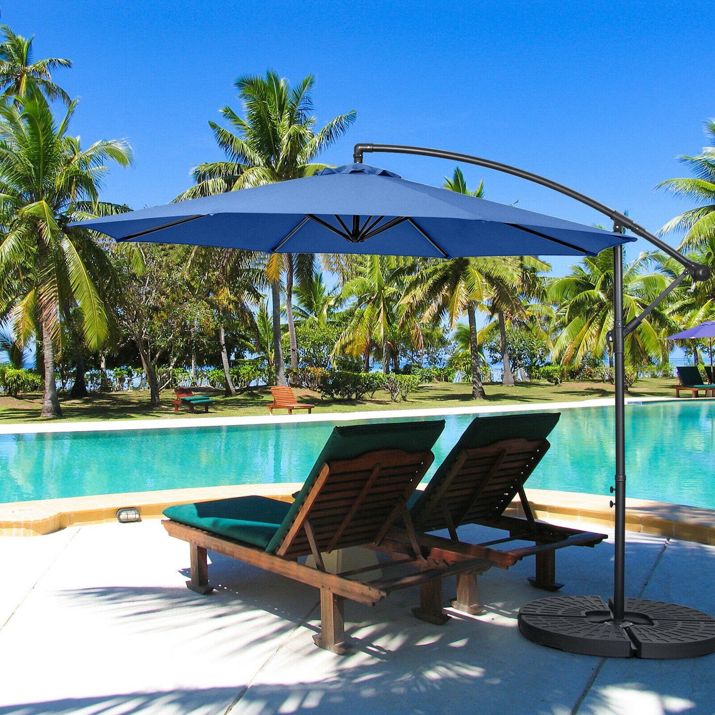 10FT Offset Umbrella with 8 Ribs Cantilever and Cross Base Tilt Adjustment-Blue Kids Crystal