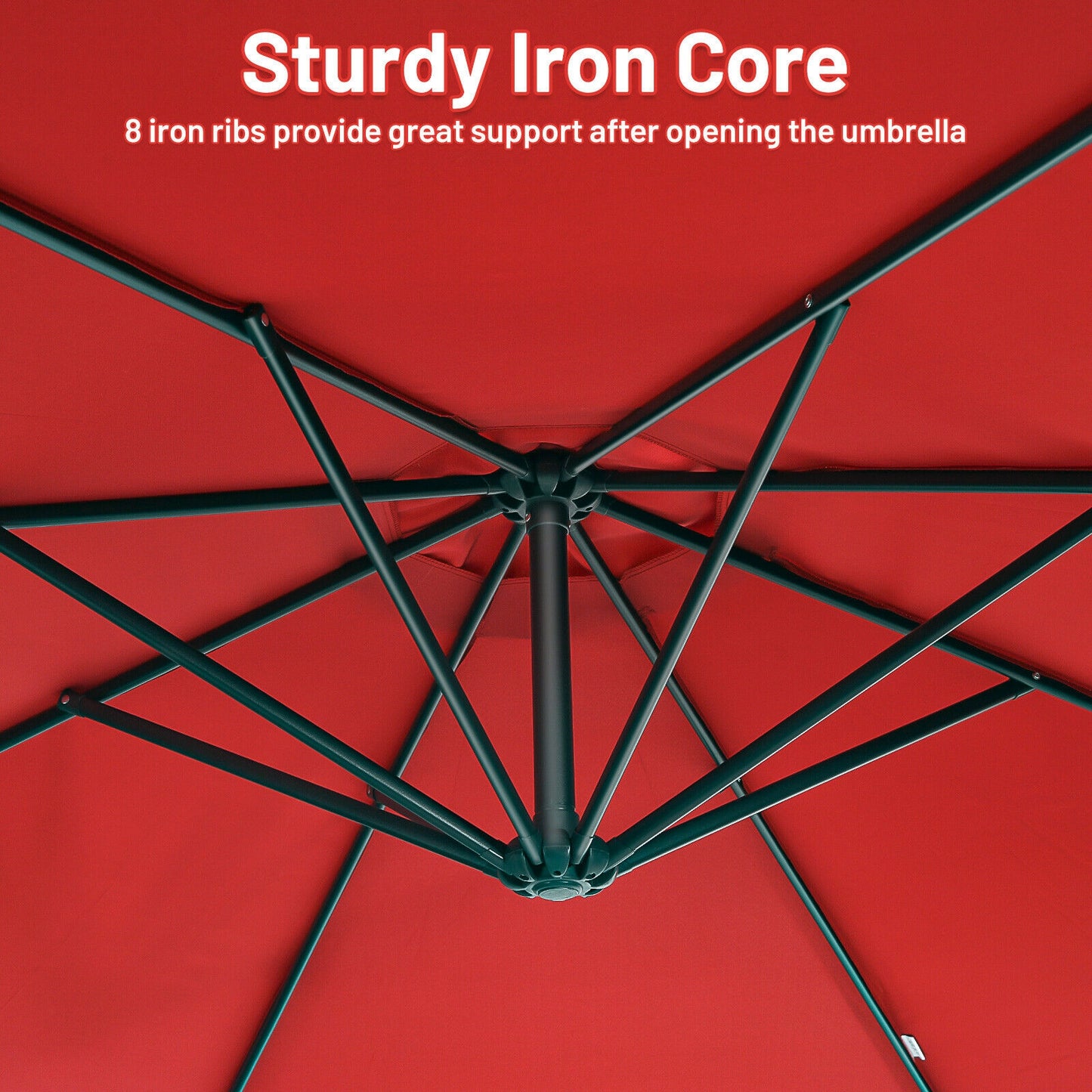 10FT Offset Umbrella with 8 Ribs Cantilever and Cross Base Tilt Adjustment-Red Kids Crystal