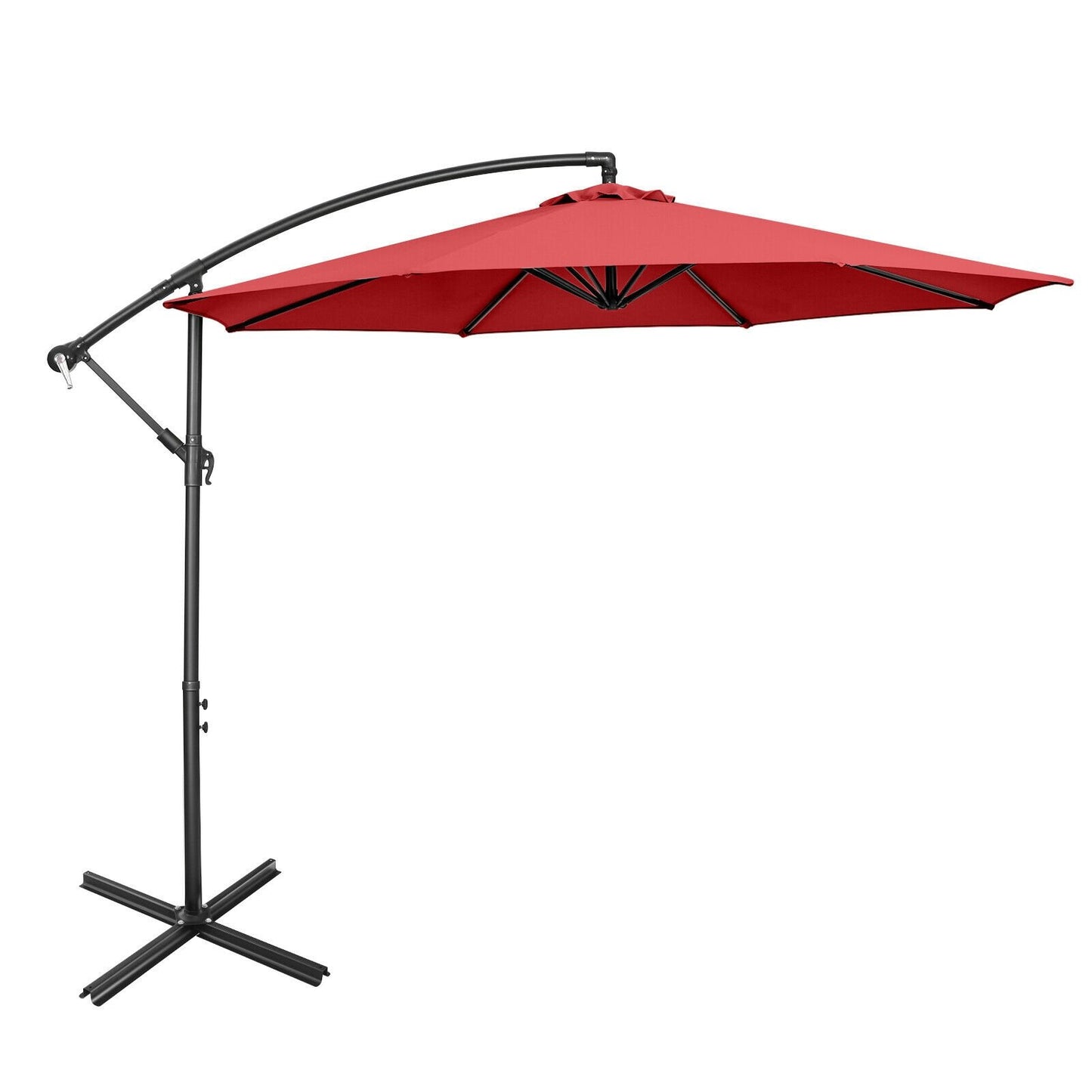 10FT Offset Umbrella with 8 Ribs Cantilever and Cross Base Tilt Adjustment-Red Kids Crystal