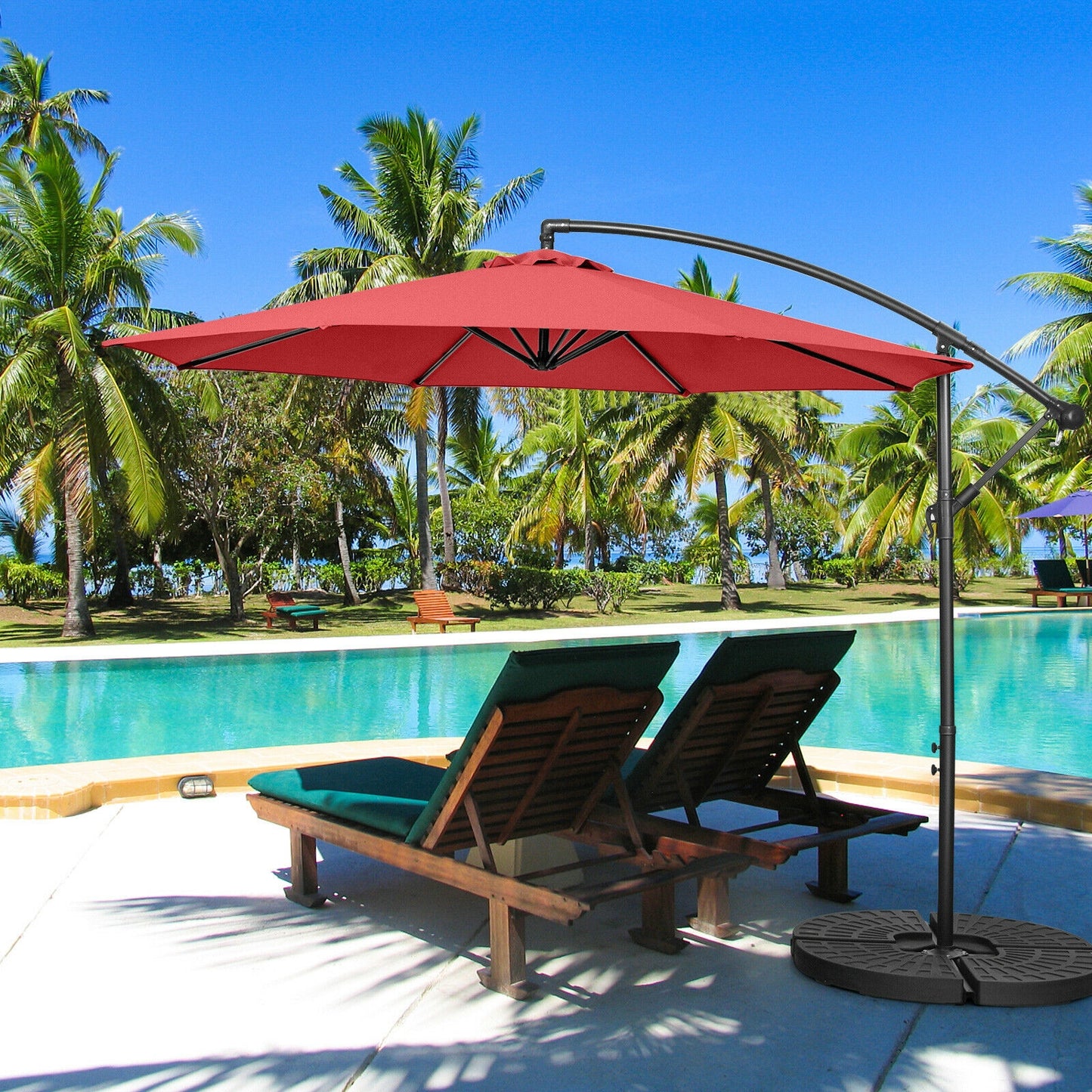10FT Offset Umbrella with 8 Ribs Cantilever and Cross Base Tilt Adjustment-Red Kids Crystal