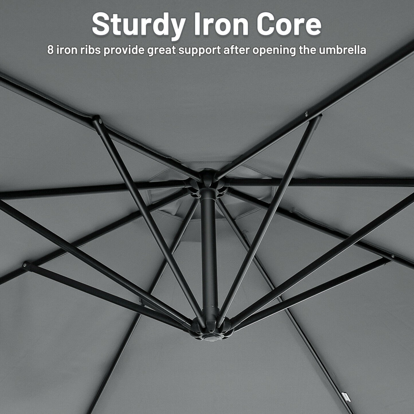 10FT Offset Umbrella with 8 Ribs Cantilever and Cross Base Tilt Adjustment-Gray Kids Crystal