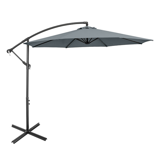 10FT Offset Umbrella with 8 Ribs Cantilever and Cross Base Tilt Adjustment-Gray Kids Crystal