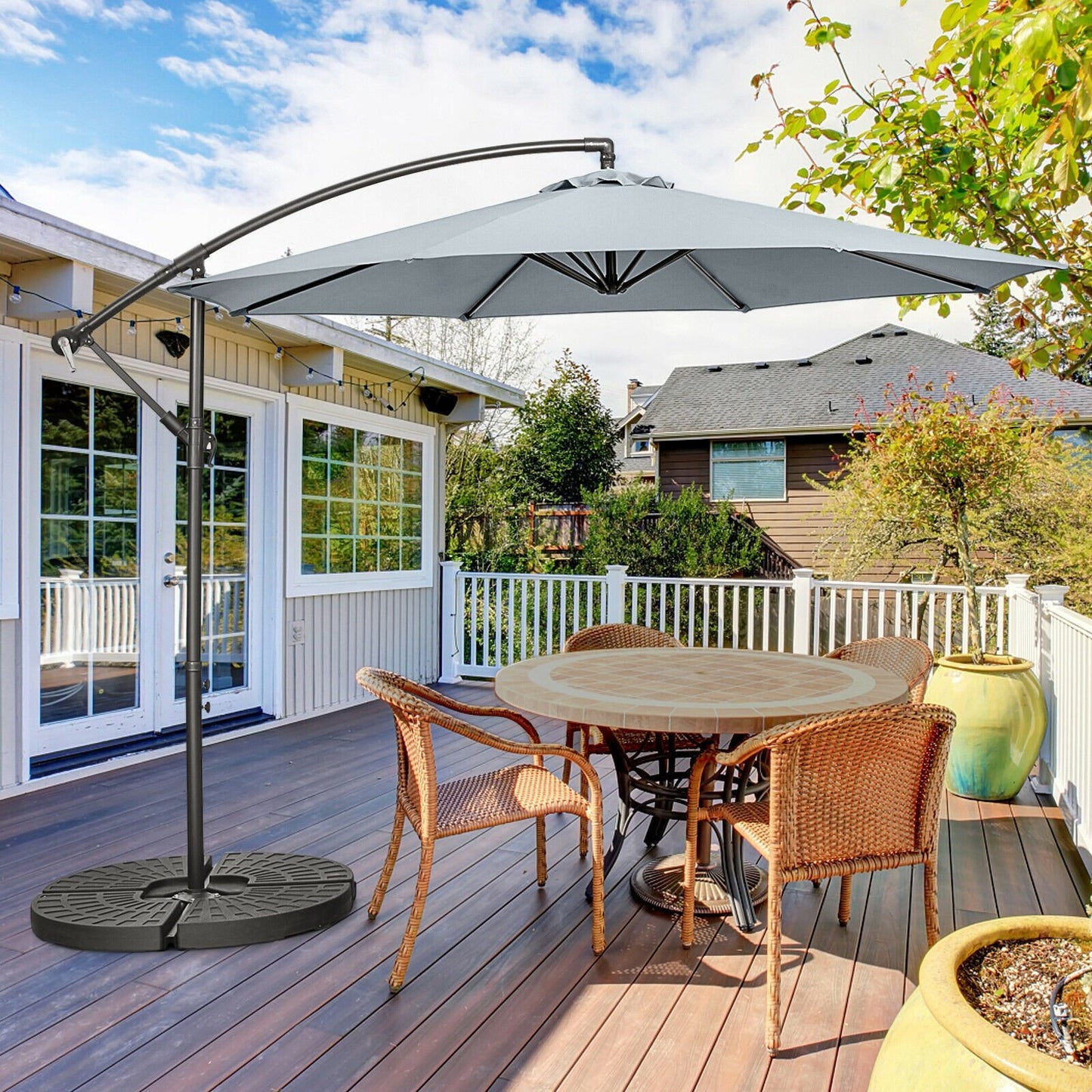 10FT Offset Umbrella with 8 Ribs Cantilever and Cross Base Tilt Adjustment-Gray Kids Crystal