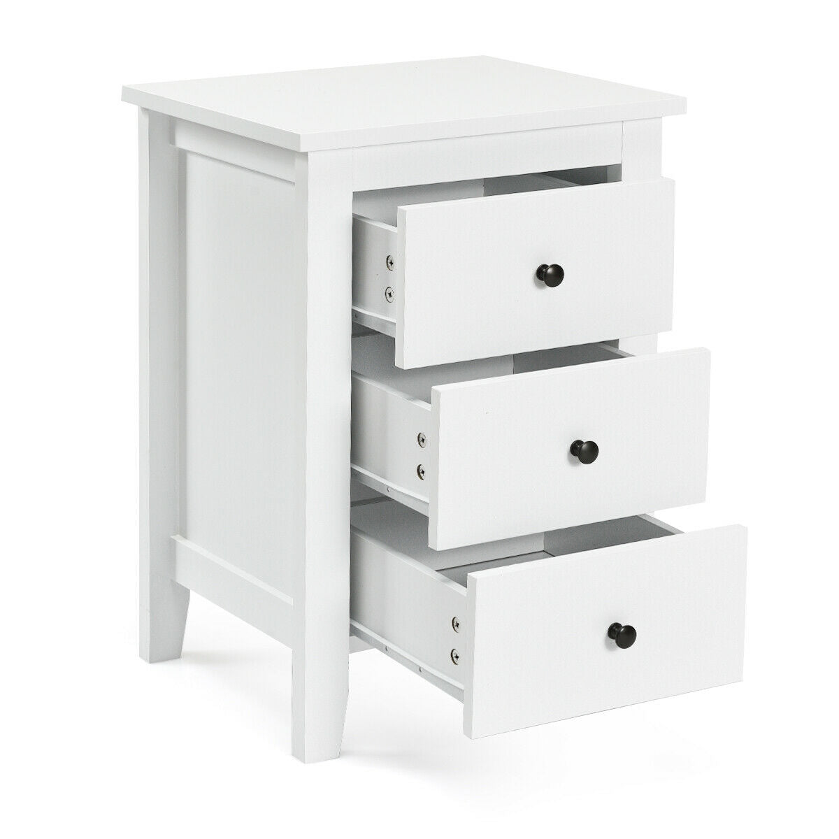 Set of 2 Nightstand End Beside Table Drawers-White Kids Crystal