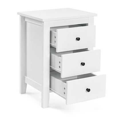 Set of 2 Nightstand End Beside Table Drawers-White