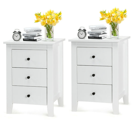 Set of 2 Nightstand End Beside Table Drawers-White Kids Crystal