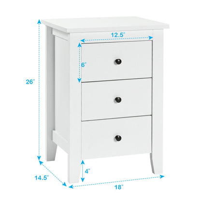 Set of 2 Nightstand End Beside Table Drawers-White