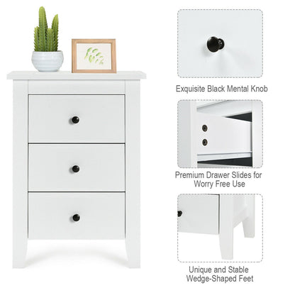 Set of 2 Nightstand End Beside Table Drawers-White