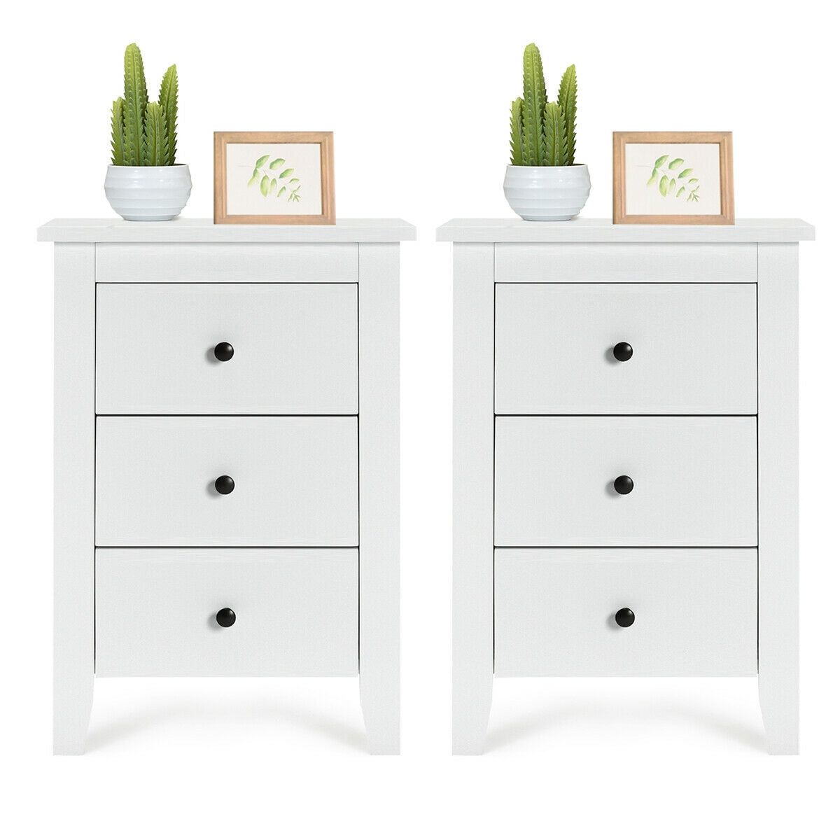 Set of 2 Nightstand End Beside Table Drawers-White Kids Crystal