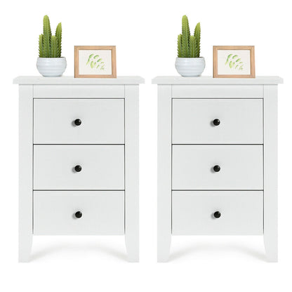 Set of 2 Nightstand End Beside Table Drawers-White