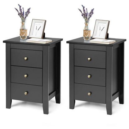 Set of 2 Nightstand End Beside Table Drawers-Black