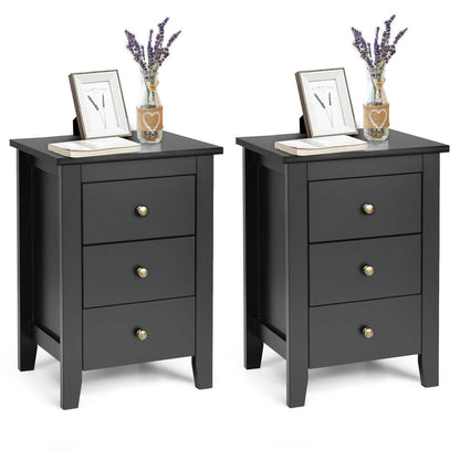 Set of 2 Nightstand End Beside Table Drawers-Black