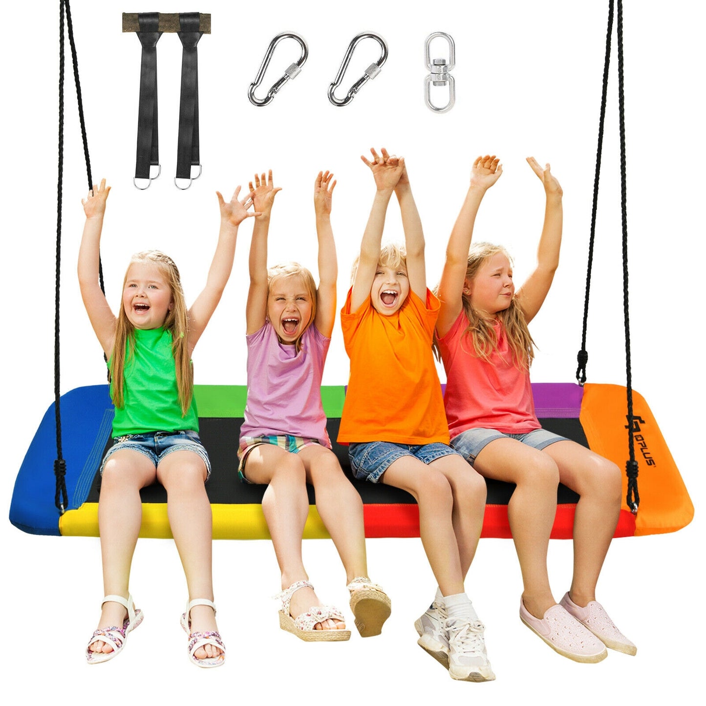 60 Inch Platform Tree Swing Outdoor with 2 Hanging Straps-Multicolor Kids Crystal