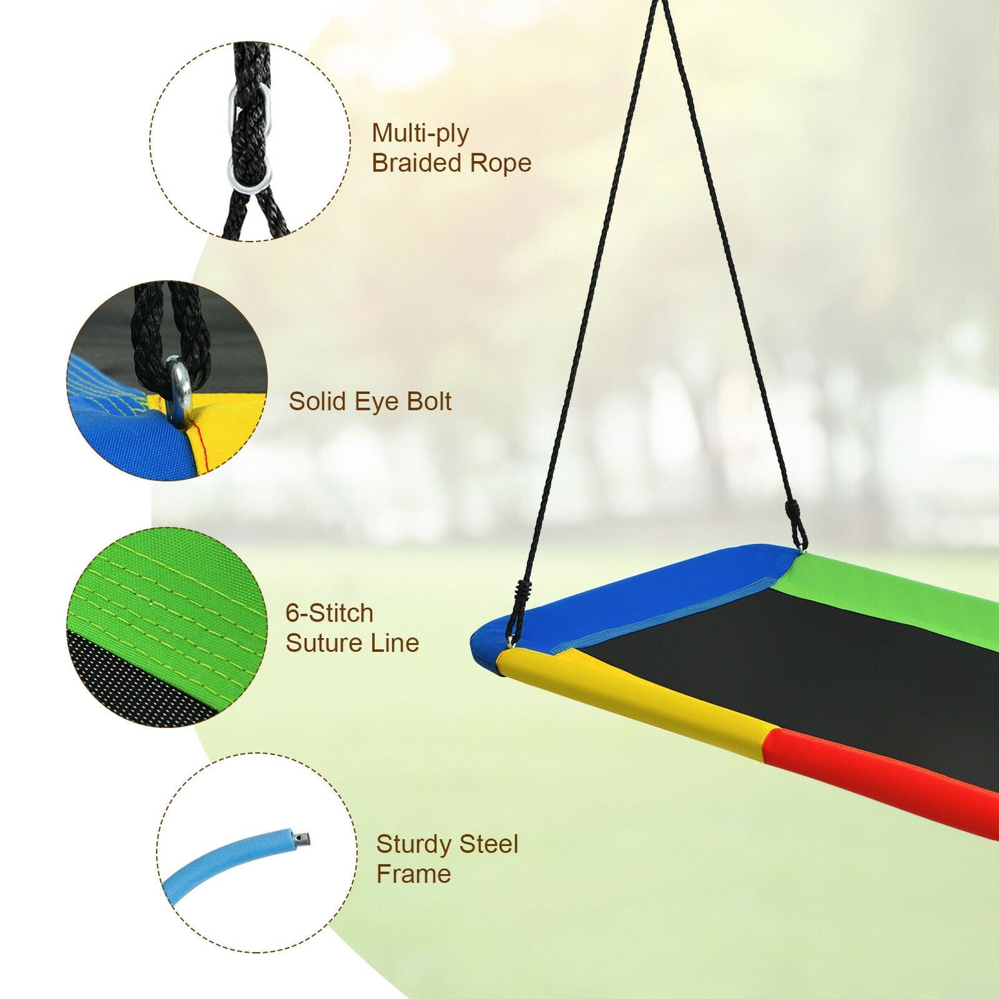 60 Inch Platform Tree Swing Outdoor with 2 Hanging Straps-Multicolor Kids Crystal
