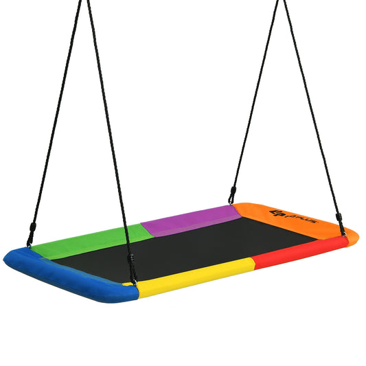 60 Inch Platform Tree Swing Outdoor with 2 Hanging Straps-Multicolor Kids Crystal