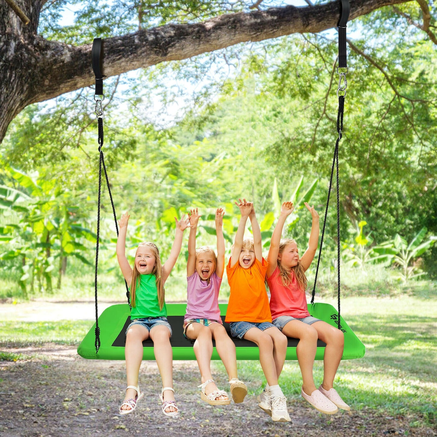 60 Inch Platform Tree Swing Outdoor with 2 Hanging Straps-Green Kids Crystal