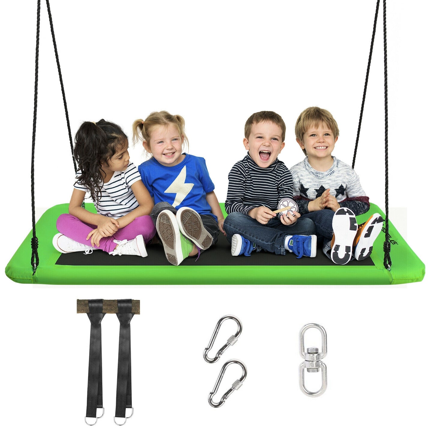 60 Inch Platform Tree Swing Outdoor with 2 Hanging Straps-Green Kids Crystal
