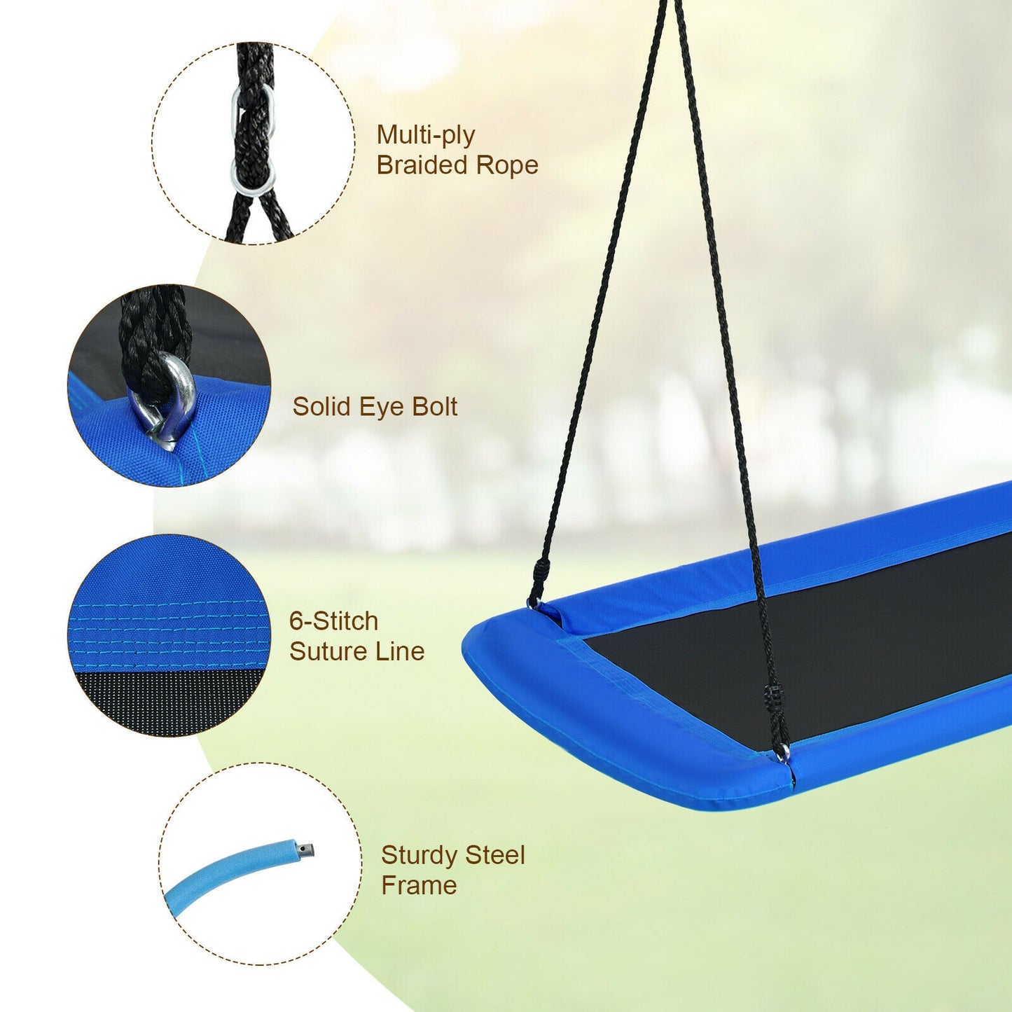 60 Inch Platform Tree Swing Outdoor with 2 Hanging Straps-Blue Kids Crystal