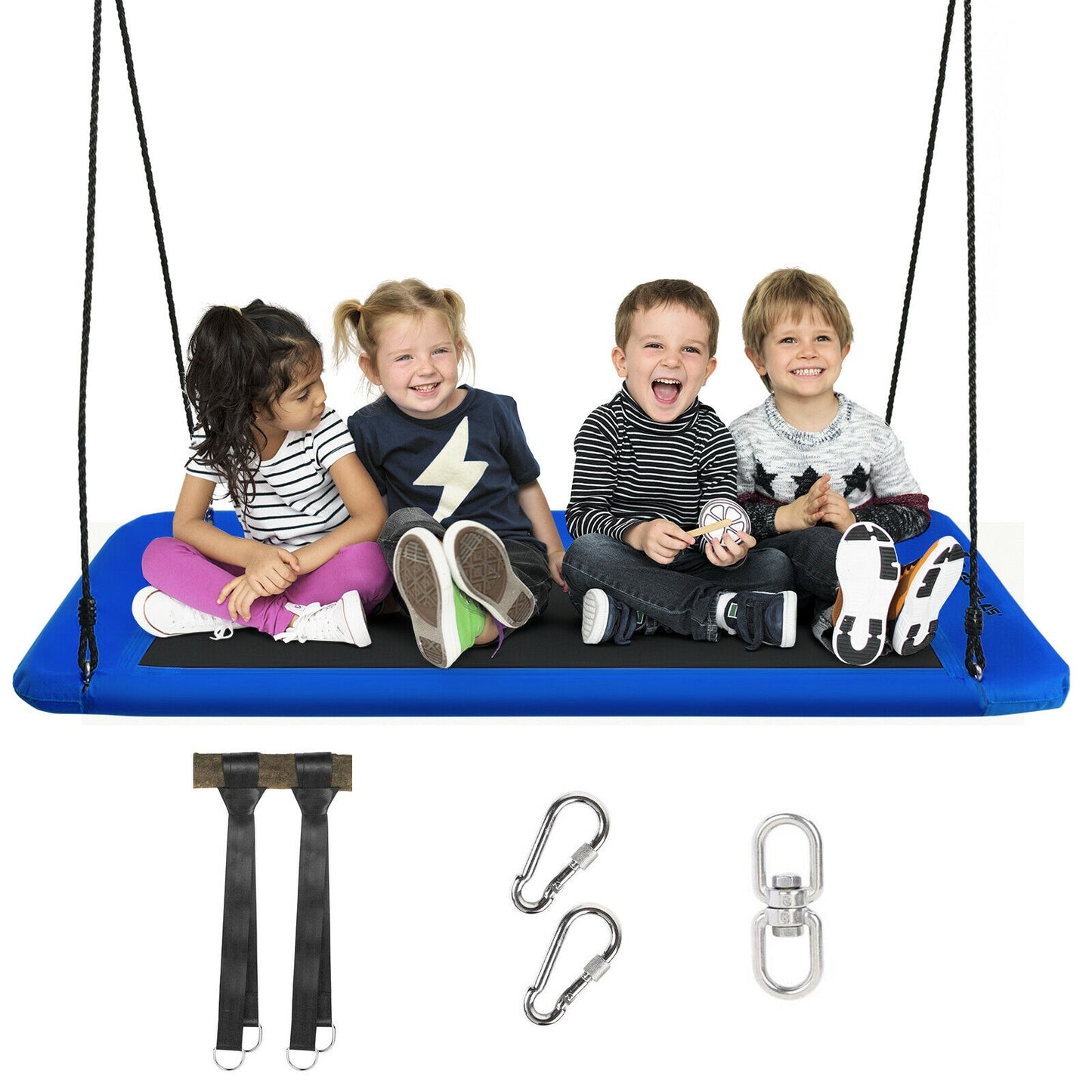 60 Inch Platform Tree Swing Outdoor with 2 Hanging Straps-Blue Kids Crystal