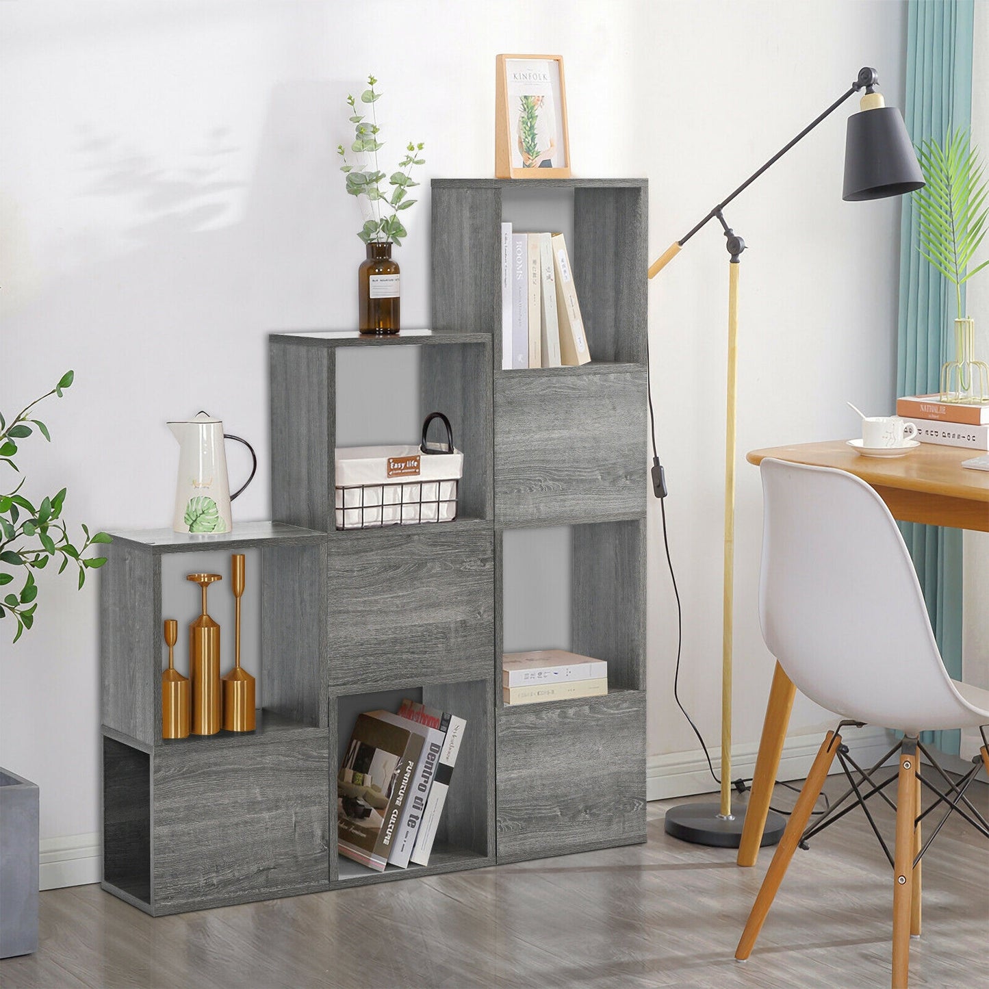 Freestanding Display Shelf for Living Room-Gray Kids Crystal