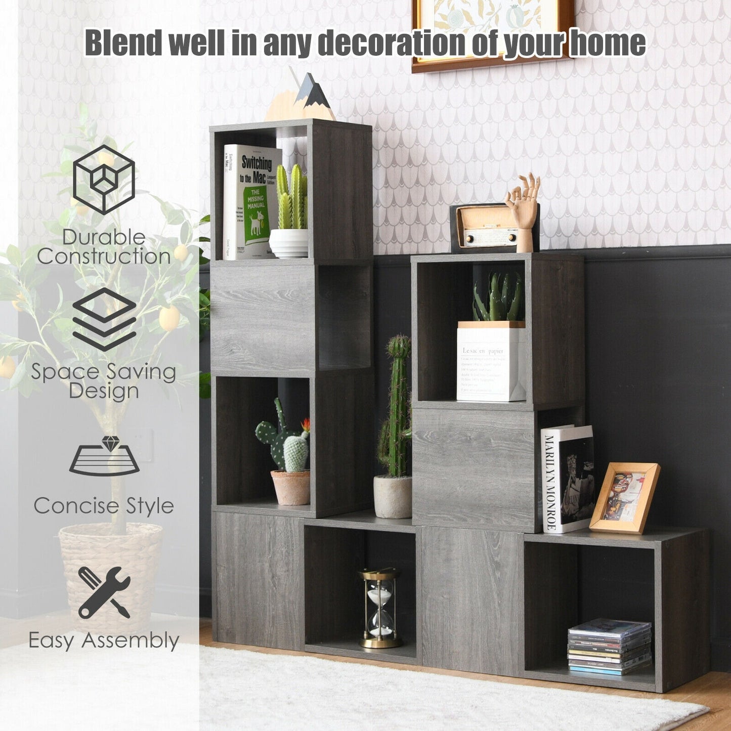 Freestanding Display Shelf for Living Room-Gray Kids Crystal