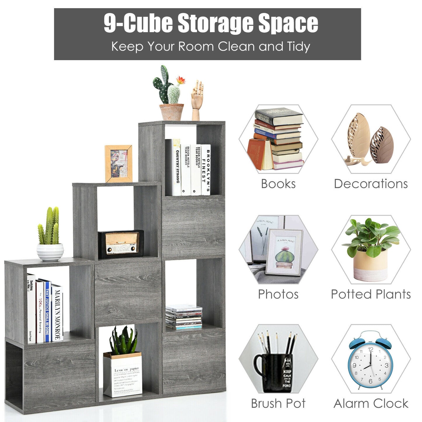 Freestanding Display Shelf for Living Room-Gray Kids Crystal