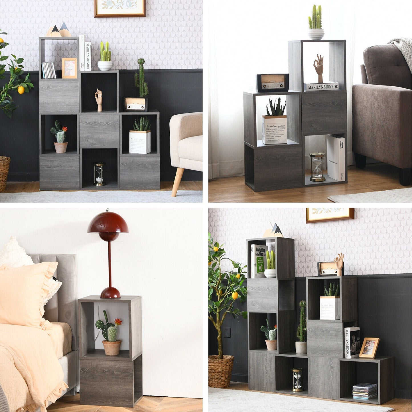 Freestanding Display Shelf for Living Room-Gray Kids Crystal
